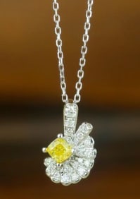 Natural Yellow Diamond Necklace 18K Gold