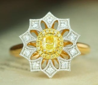 Natural Yellow Diamond Ring 18K Gold