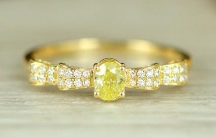 Natural Yellow Diamond Ring 18K Gold