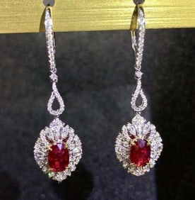 2.08cts Pigeon Blood Ruby 18Kt Gold Earrings