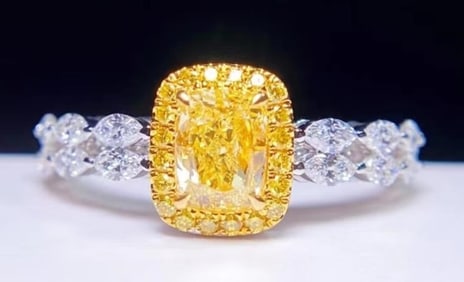 1.09CT Natural Yellow Diamond Ring 18K Gold