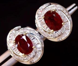 2.1ct Pigeon Blood Ruby Drop Earrings 18K Gold