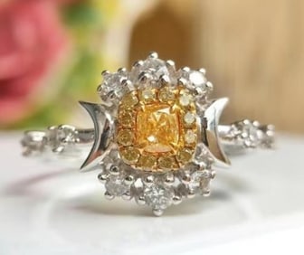 Natural Yellow Diamond Ring 18K Gold