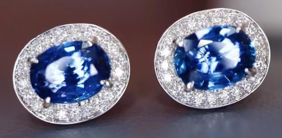 2.45CT Natural Sapphire Drop Earrings 18K Gold