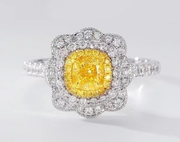 18K Gold Natural Yellow Diamond Ring