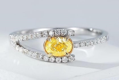 Natural Yellow Diamond Ring 18K Gold