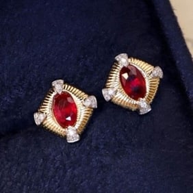 Pigeon Blood Ruby 18Kt Gold Earrings