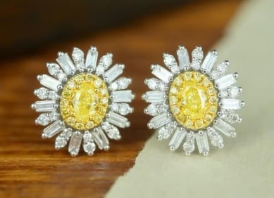 Natural Yellow Diamond 18K Gold Earrings
