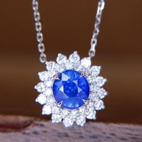 1.2ct Cornflower Blue Sapphire 18Kt Gold Necklace