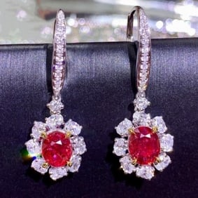 2.05cts Pigeon Blood Ruby 18Kt Gold Earrings