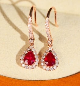 Pigeon Blood Ruby 18Kt Gold Earrings