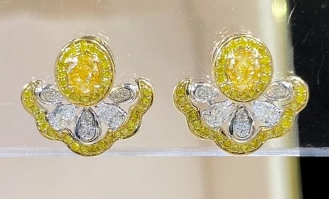 Natural Yellow Diamond 18Kt Gold Earrings