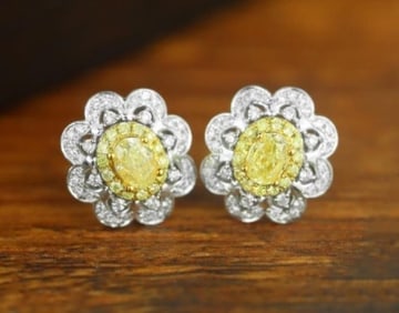 Natural Yellow Diamond 18Kt Gold Earrings