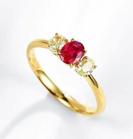 Natural Ruby 18Kt Gold Diamond Ring