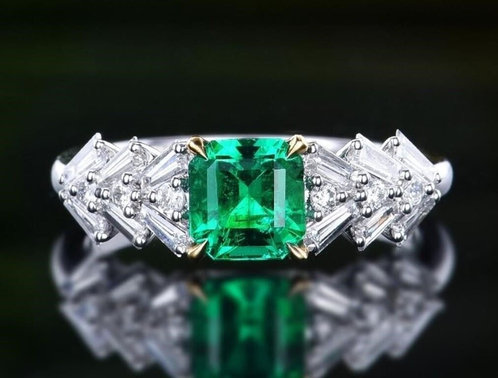 1.1ct Natural Emerald 18Kt Gold Ring (1 of 3)