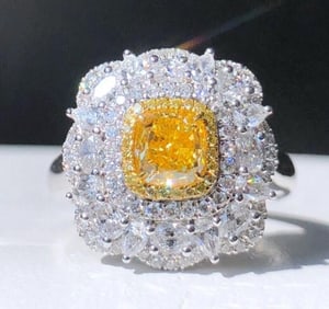 1ct Natural Yellow Diamond Ring 18K Gold