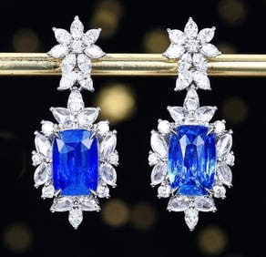 5.4ct Cornflower Blue Sapphire 18K Gold Earrings