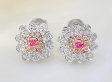 Natural Pink Diamond 18K Gold Earrings