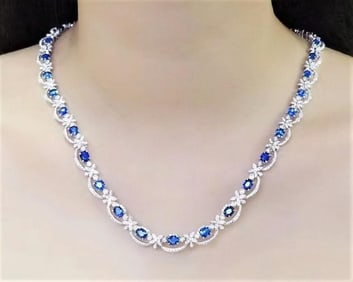 12.4ct Royal Blue Sapphire 18K Gold Necklace