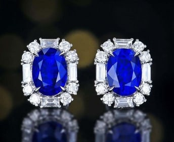 3ct Royal Blue Sapphire 18K Gold Earrings