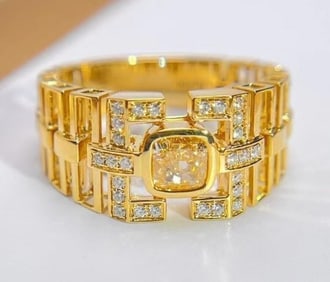 0.5ct Natural Yellow Diamond 18K Gold Ring