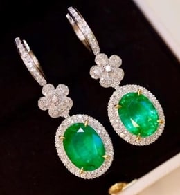 7.6ct Natural Emerald 18K Gold Earrings