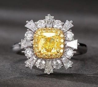 1ct Natural Yellow Diamond 18K Gold Ring