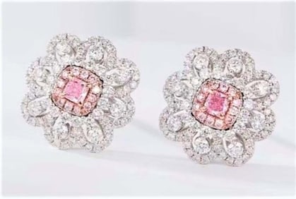 Natural Pink Diamond 18K Gold Earrings