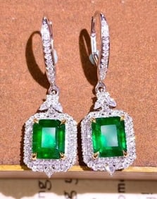 3.6ct Natural Emerald Earrings 18K Gold