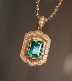 0.9ct Natural Emerald 18K Gold Pendant