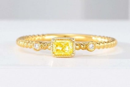Natural Yellow Diamond Ring 18K Gold