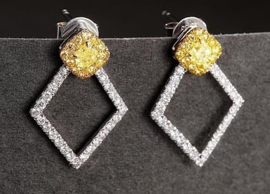 Natural Yellow Diamond 18K Gold Earrings