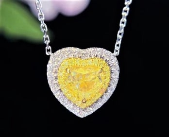 1ct Natural Yellow Diamond Necklace 18K Gold