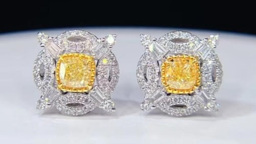 Natural Yellow Diamond Earrings 18K Gold