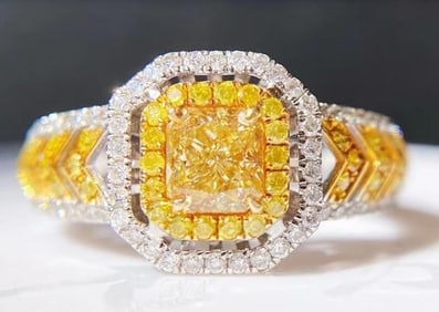 1ct Natural Yellow Diamond Ring 18K Gold