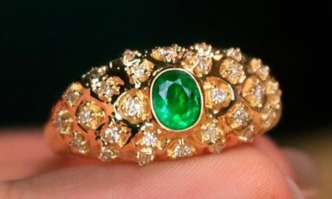 Natural Emerald Diamond 18Kt Gold Ring