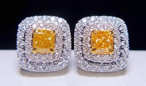 Natural Yellow Diamond 18Kt Gold Earrings