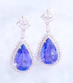 12.7ct Natural Tanzanite 18Kt Gold Earrings