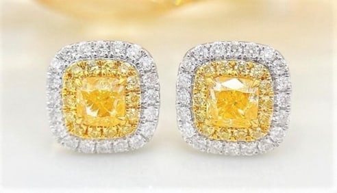 1.06ct Natural Yellow Diamond 18Kt Gold Earrings