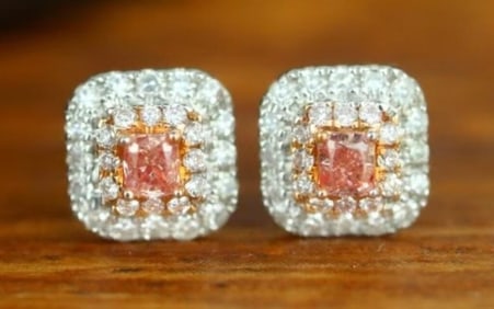 Natural Pink Diamond 18Kt Gold Earrings