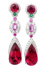 12.7ct Natural Tourmaline 18Kt Gold Earrings