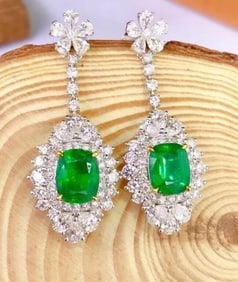 4.12ct Natural Emerald 18Kt Gold Earrings