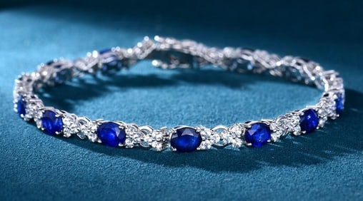 6.9cts Royal Blue Sapphire 18K Gold Bracelet