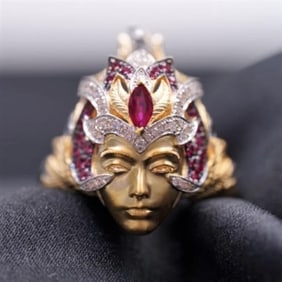 18Kt Gold Gemstone Diamond Ring