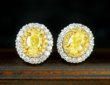 Natural Yellow Diamond 18K Gold Earrings