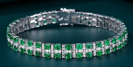 7.1cts Natural Emerald 18Kt Gold Bracelet
