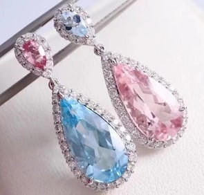 Natural Aquamarine Morganite 18K Gold Earrings