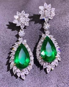 9.2ct Natural Emerald 18K Gold Diamond Earrings