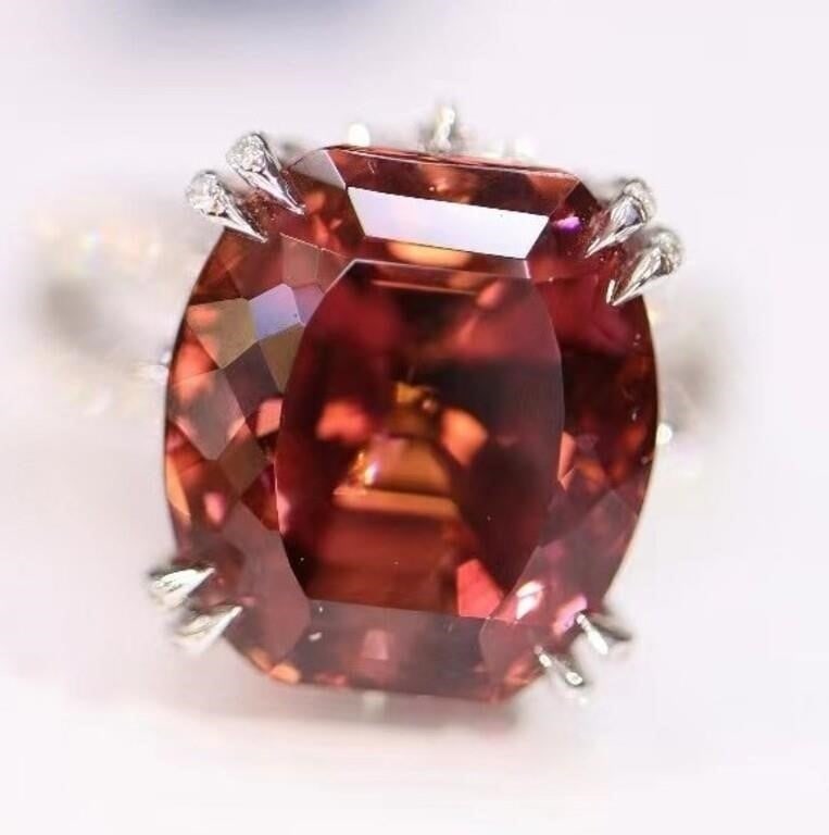 14.3ct Natural Tourmaline 18K Gold Ring: 18K gold deluxe set with 14.3ct natural tourmaline and natural South African high quality diamonds. Gorgeous design, attractive style, rich color, clean crystal, good clarity. Overall condition is exc