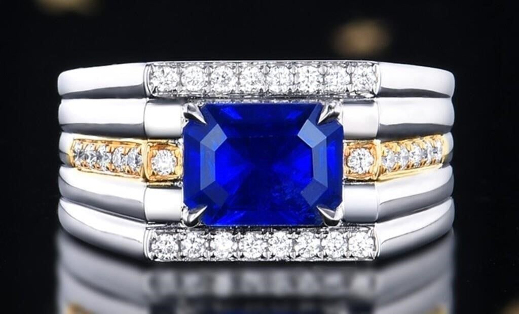 2.25ct Sri Lankan Sapphire 18K Gold Ring: 18K gold luxury inlaid with 2.25ct Sri Lankan natural royal blue sapphire and natural South African high quality diamonds, bright color, clean-crystal, good clarity. Shape: Octagonal-shaped. Cut: Exce